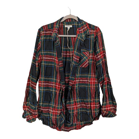 Beach Lunch Lounge Collection Plaid Shirt M Black Button Up Layer‎ Cover Staple - Picture 1 of 9